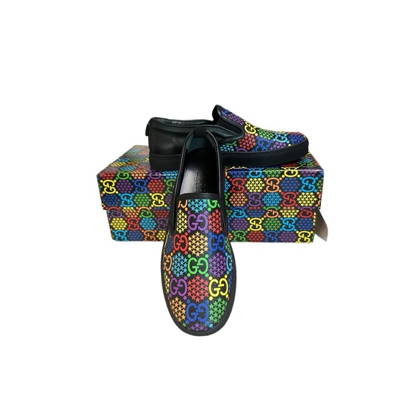 Gucci GG Supreme Unisex Slip On Sneakers Loafers Psychedelic  Men 6.5/ Women 9 - Picture 1 of 12